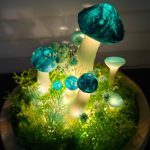 Moss Decorated Mushroom Lamps Handmade Clay Lamp in Green - Image 3
