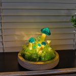 Moss Decorated Mushroom Lamps Handmade Clay Lamp in Green - Image 4